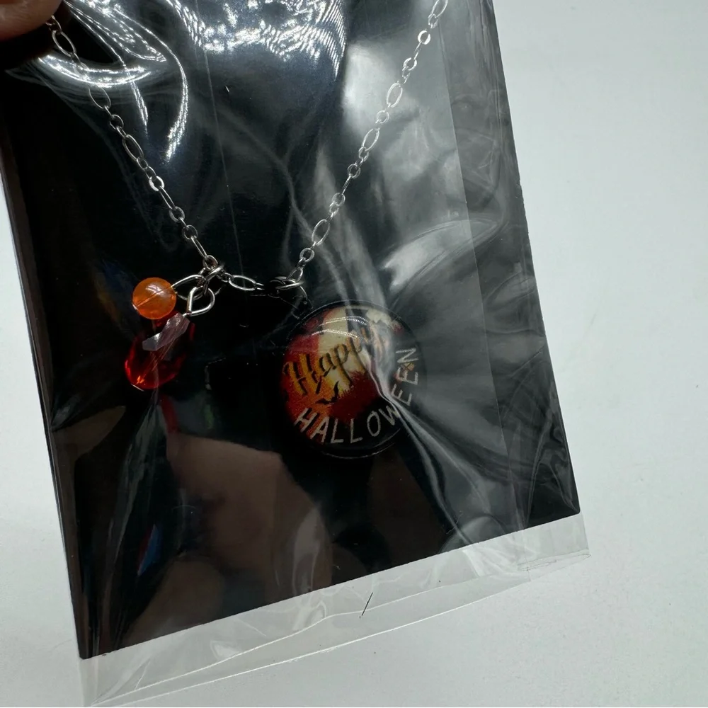 Halloween Necklace 18 inches with Extender Black Silver Orange Costume Jewery - Picture 5 of 5